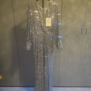 Mac Duggal Shimmering Silver Sequin Dress